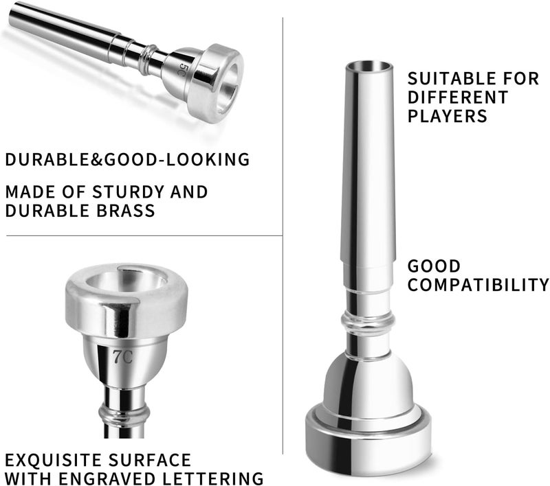 Cheerock 3Pack Trumpet Mouthpiece 3C 5C 7C Trumpet Accessories, Trumpet Mouthpiece Set with Brass Suitable for Beginners and Professional Players （Silver） - Image 3